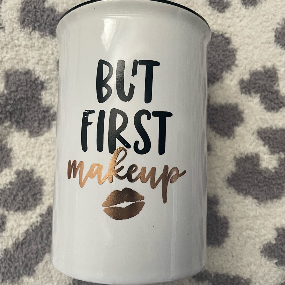 makeup brush holder Organizer But First Makeup  Cup Ceramic Tri Coastal Design.